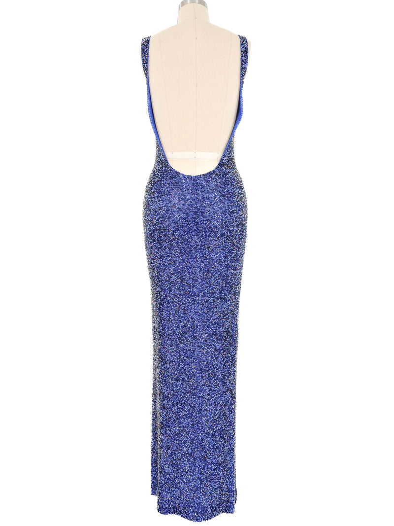 Young Sook Hahn Blue Bead Embellished Gown Dress arcadeshops.com