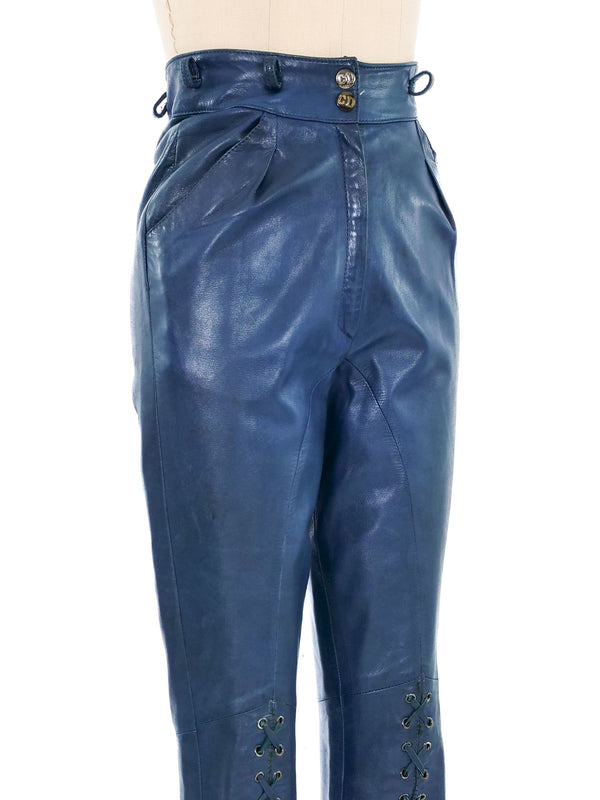 Christian Dior Blue Leather Lace Up Trouser Bottom arcadeshops.com