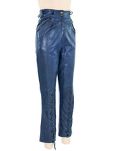 Christian Dior Blue Leather Lace Up Trouser Bottom arcadeshops.com
