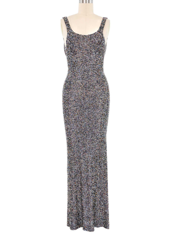 Young Sook Hahn Silver Bead Embellished Knit Gown Dress arcadeshops.com