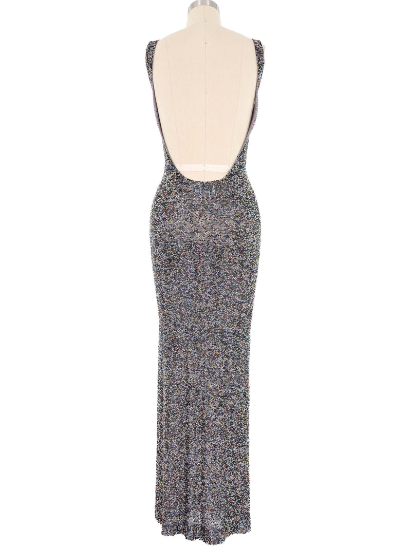 Young Sook Hahn Silver Bead Embellished Knit Gown Dress arcadeshops.com