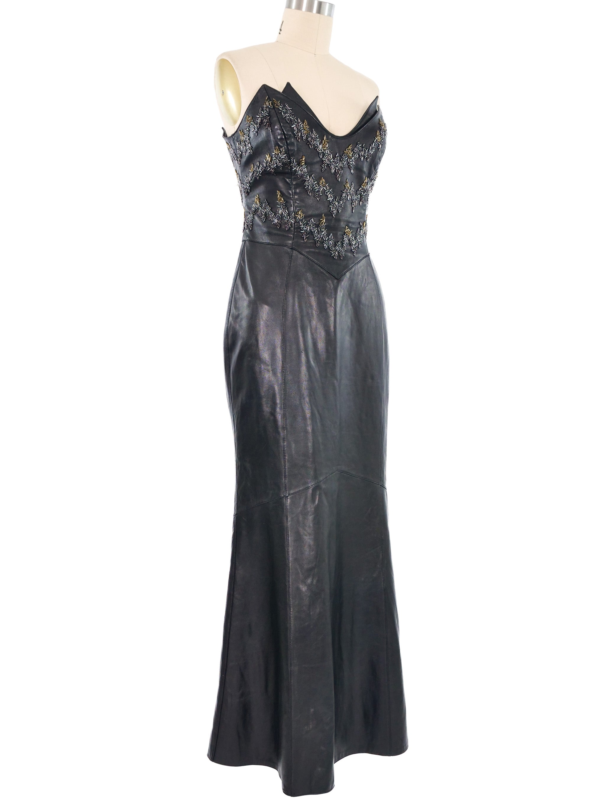 2000 Thierry Mugler Embellished Leather Corset Dress