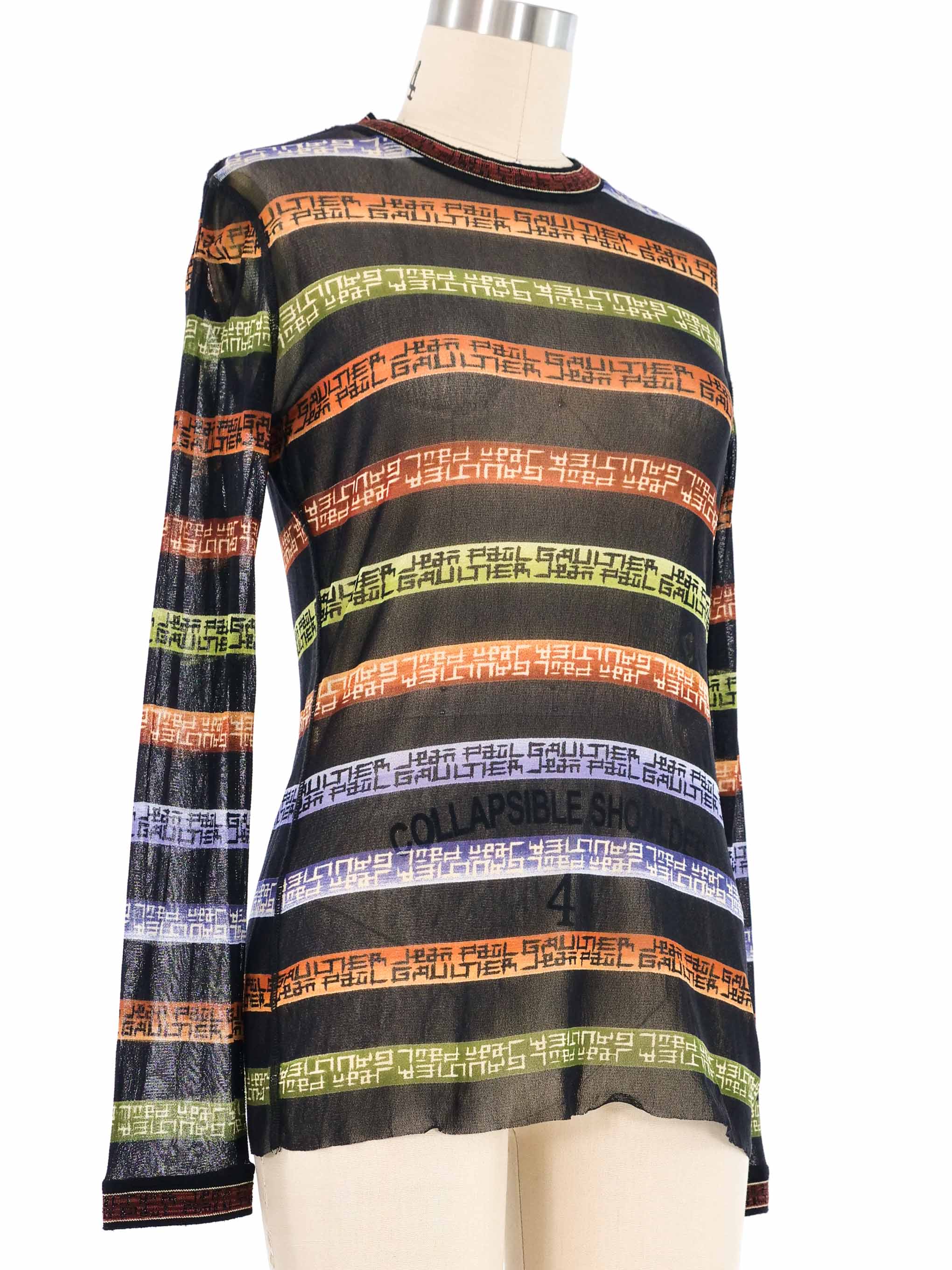 2000s Jean Paul Gaultier Printed Mesh Long Sleeve Top