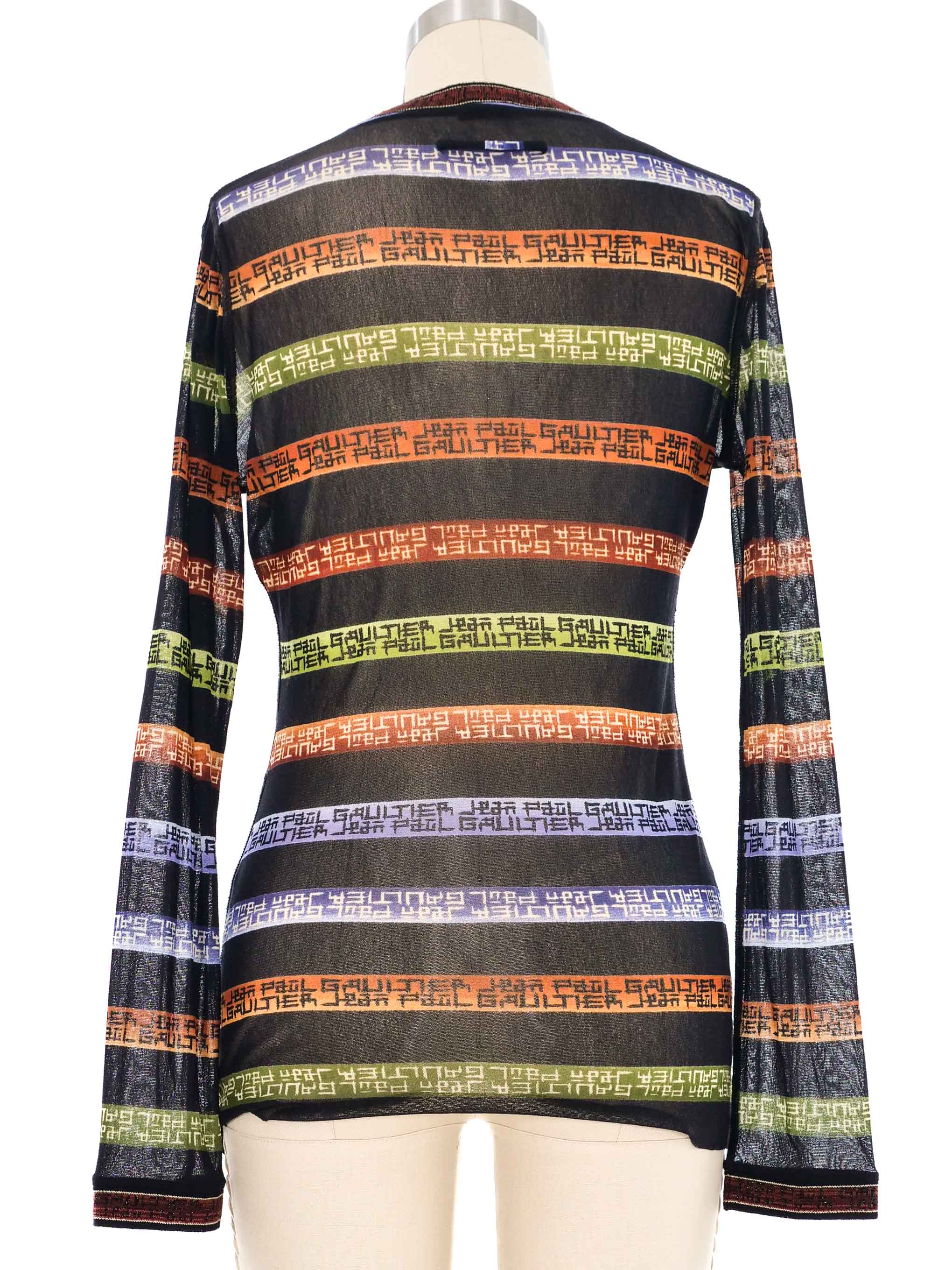 2000s Jean Paul Gaultier Printed Mesh Long Sleeve Top