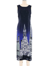 1990s New York Skyline Sleeveless Silk Dress Dress arcadeshops.com