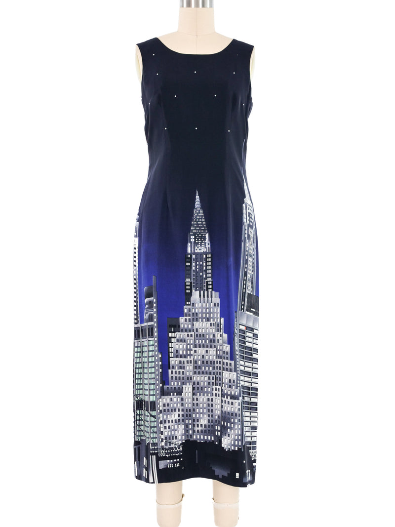 1990s New York Skyline Sleeveless Silk Dress Dress arcadeshops.com