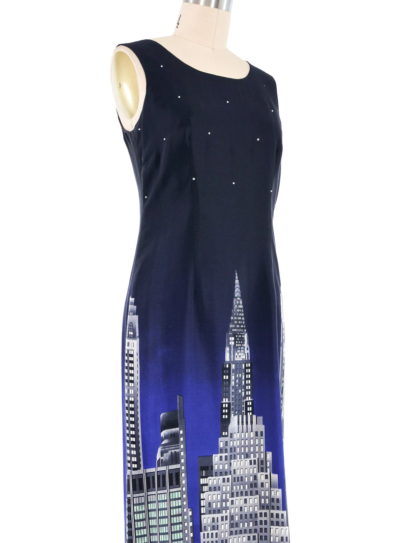 1990s New York Skyline Sleeveless Silk Dress Dress arcadeshops.com