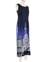 1990s New York Skyline Sleeveless Silk Dress Dress arcadeshops.com