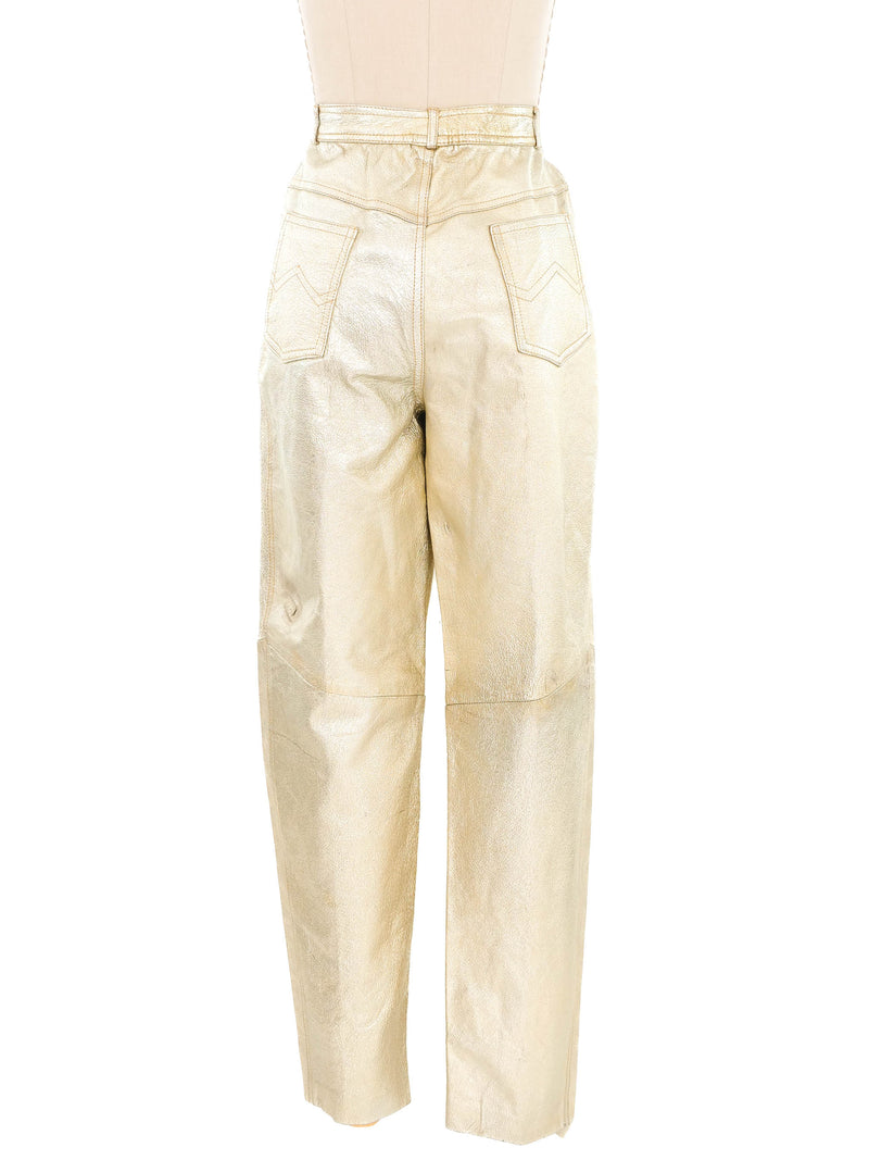 1980s Gold Leather Trousers Bottom arcadeshops.com