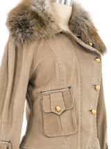 2000s Fendi Fur Trimmed Suede Cargo Jacket Jacket arcadeshops.com