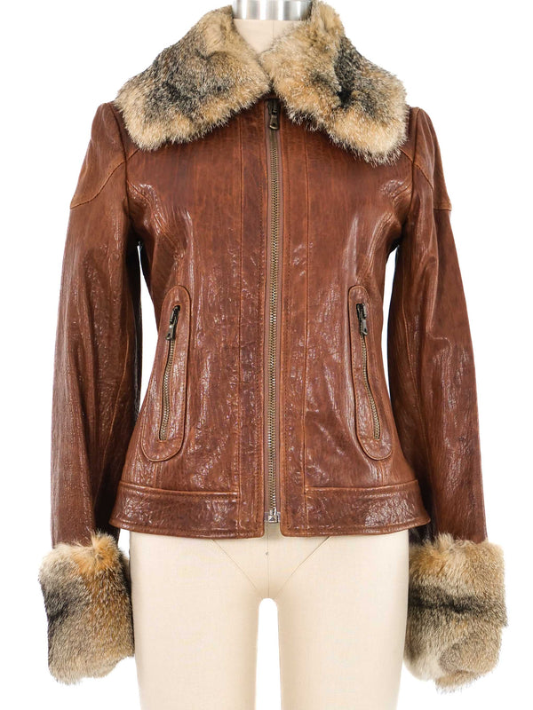 2005 Dolce & Gabbana Fur Trimmed Leather Aviator Jacket Jacket arcadeshops.com