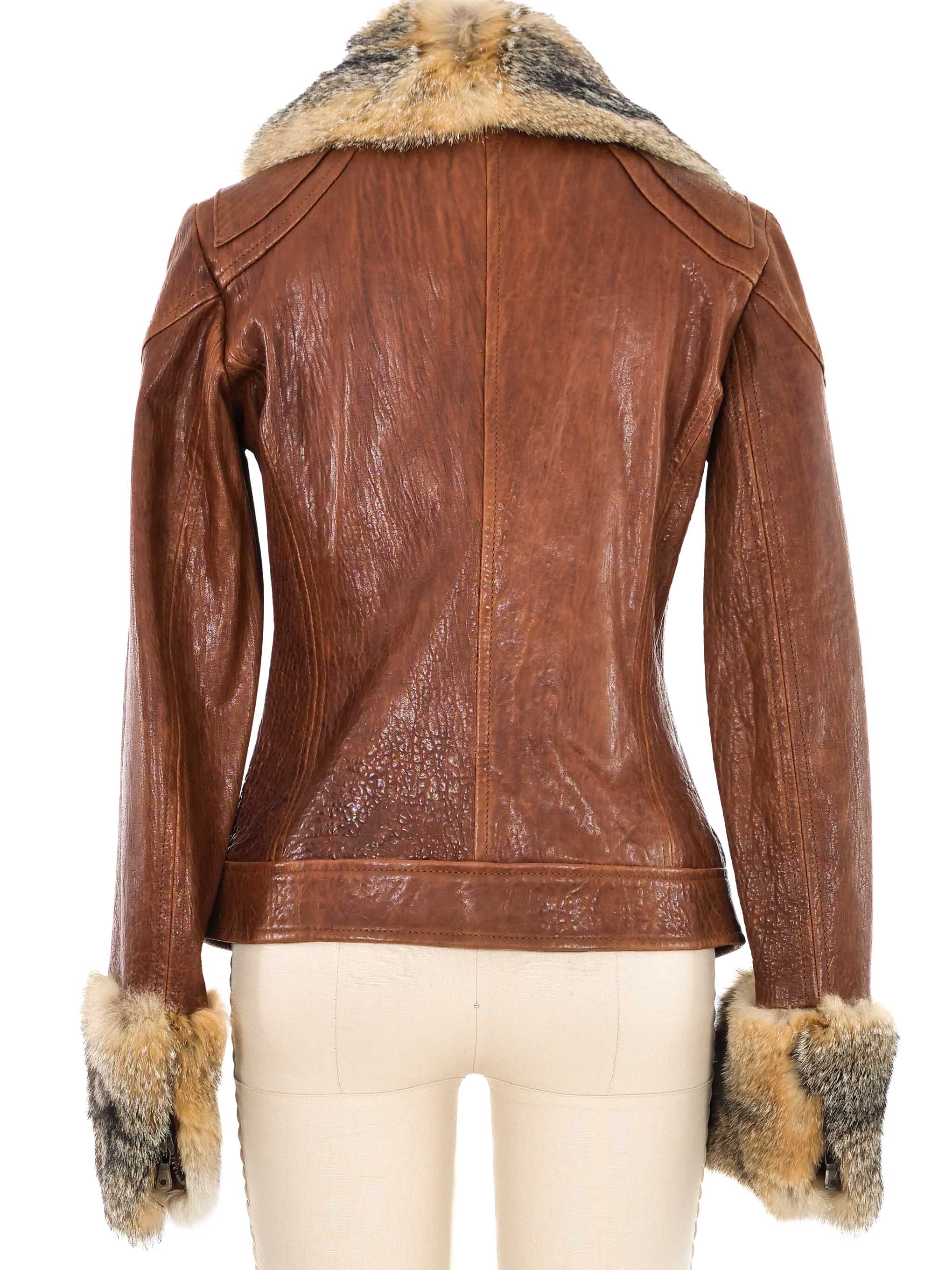 2005 Dolce & Gabbana Fur Trimmed Leather Aviator Jacket