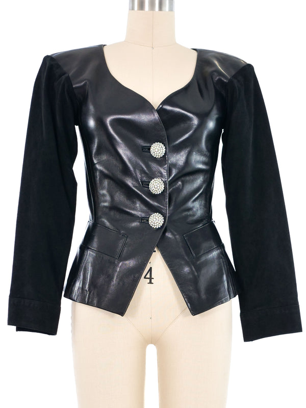 1998 Yves Saint Laurent Suede Sleeve Leather Jacket Jacket arcadeshops.com