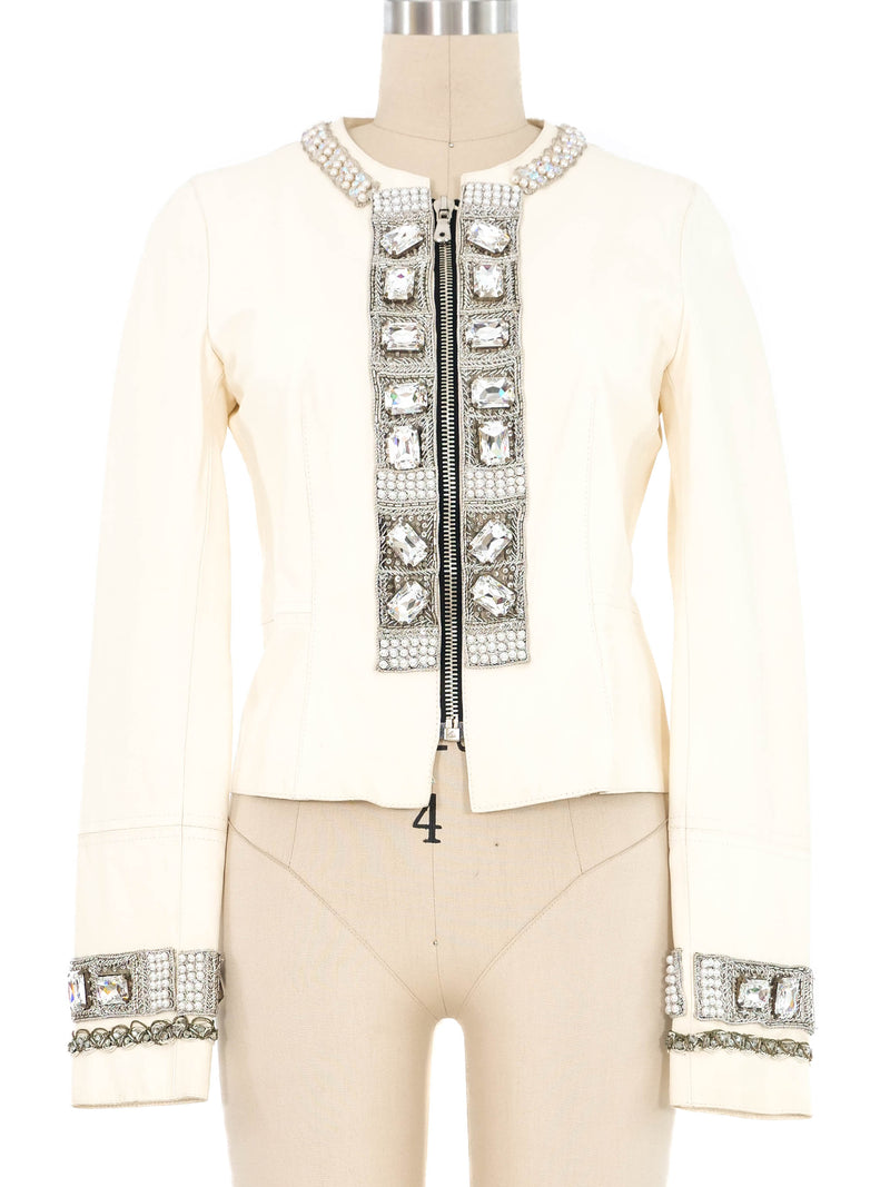 2008 Dolce & Gabbana Embellished Cream Leather Jacket Jacket arcadeshops.com