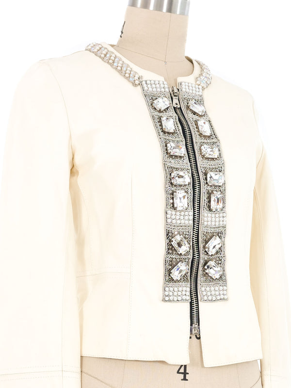 2008 Dolce & Gabbana Embellished Cream Leather Jacket Jacket arcadeshops.com