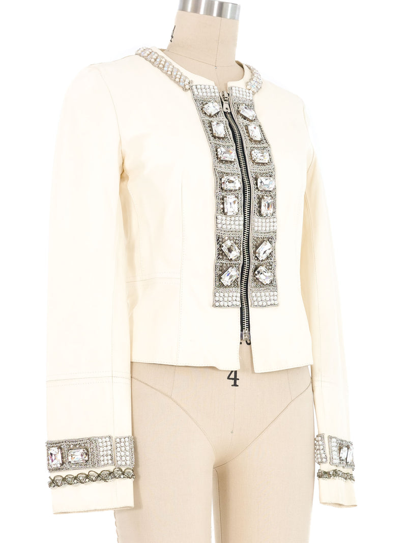 2008 Dolce & Gabbana Embellished Cream Leather Jacket Jacket arcadeshops.com