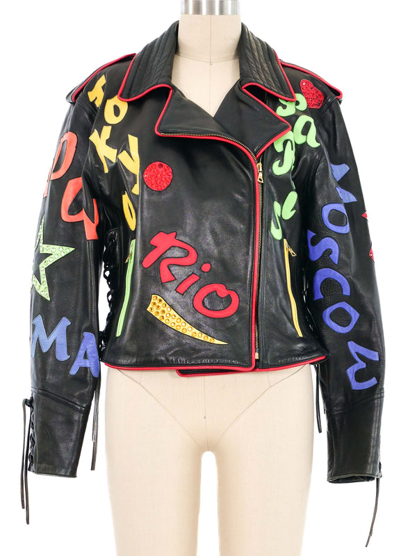 1980s Cities Leather Motorcycle Jacket Jacket arcadeshops.com