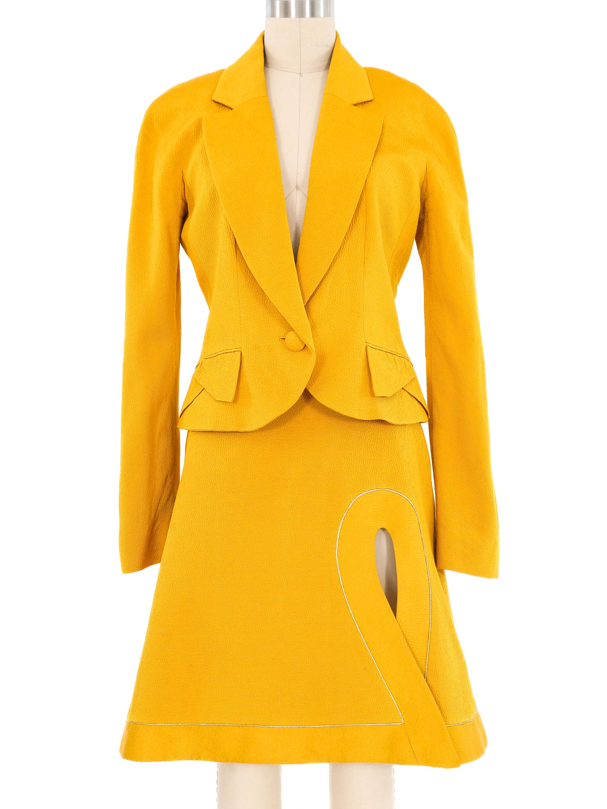 Christian Dior Mustard Metallic Trim Skirt Suit