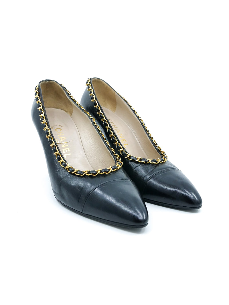 Chanel Chain Trimmed Lambskin Pumps, 40 Accessory arcadeshops.com