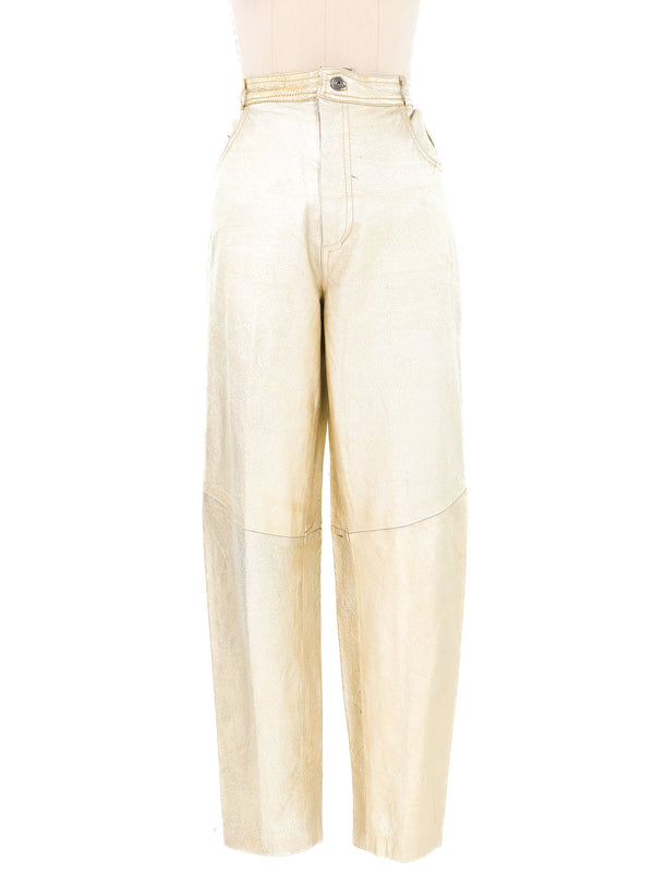 1980s Gold Leather Trousers Bottom arcadeshops.com