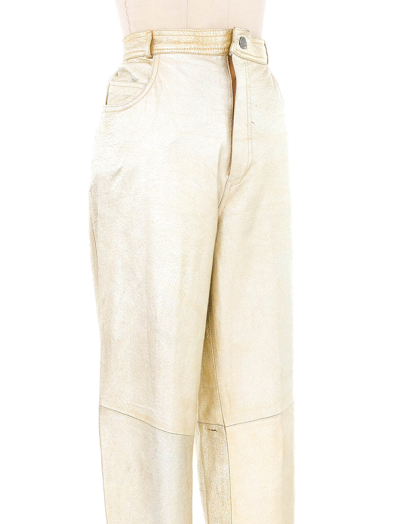 1980s Gold Leather Trousers Bottom arcadeshops.com