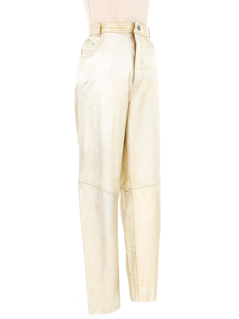 1980s Gold Leather Trousers Bottom arcadeshops.com