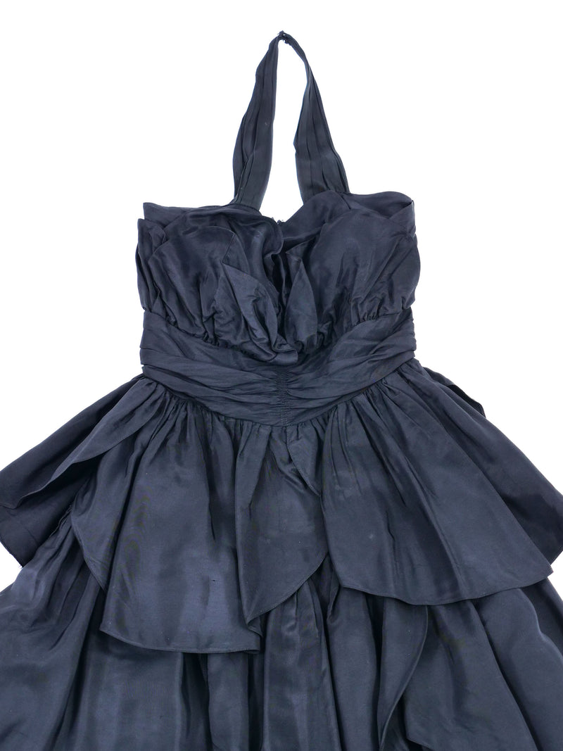 1960s Taffeta Strapless Ruffle Gown Dress arcadeshops.com