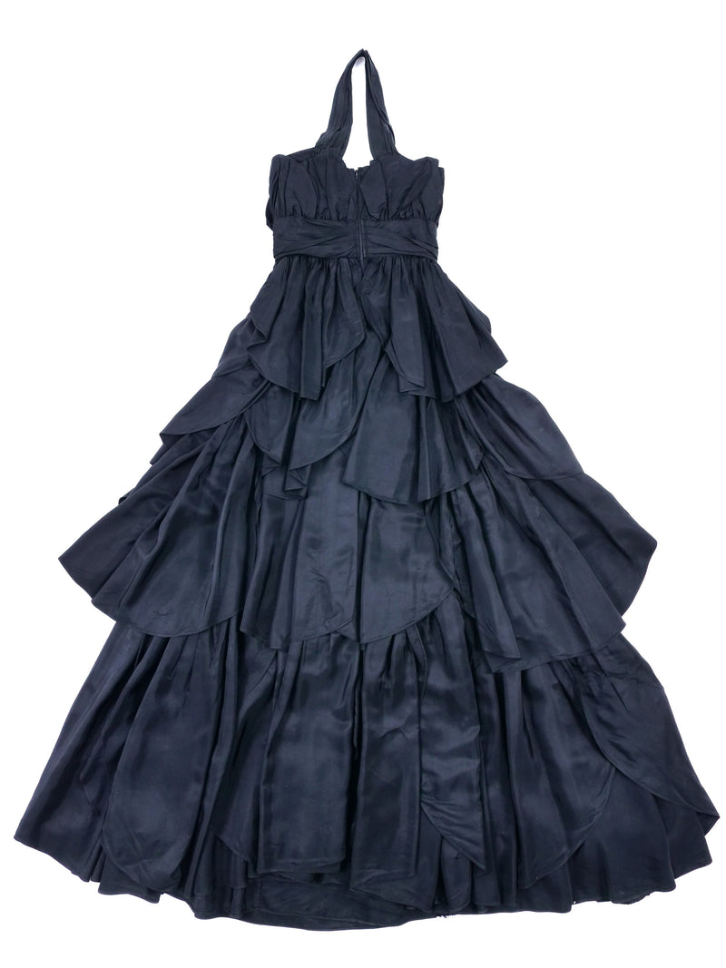 1960s Taffeta Strapless Ruffle Gown Dress arcadeshops.com