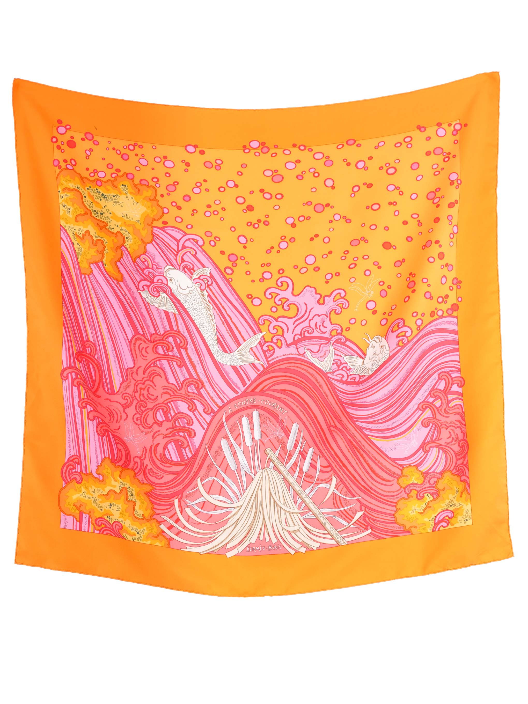 Hermes A Contre-Courant Koi Fish Silk Scarf