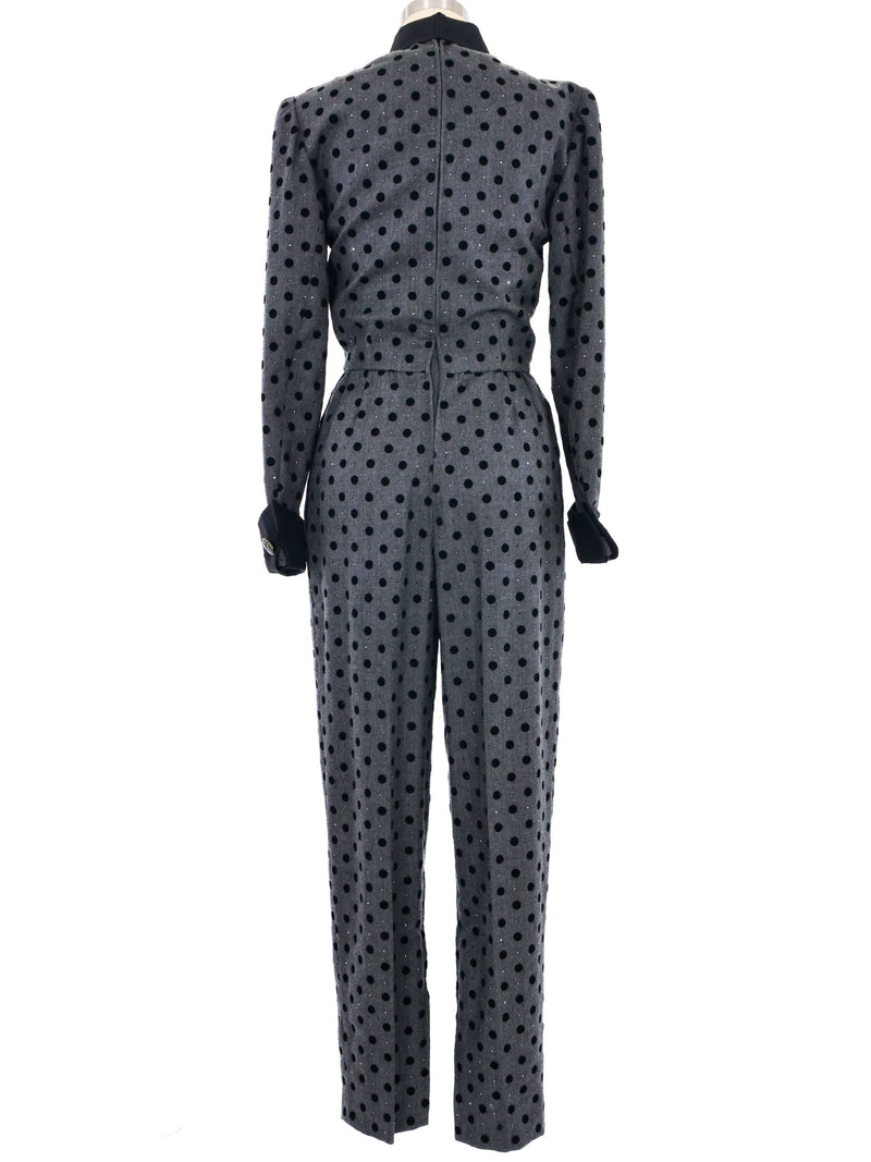 1970s Nina Ricci Polka Dot Wool Jumpsuit