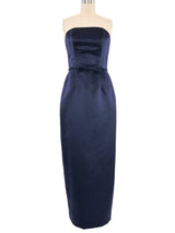 1990s Navy Satin Strapless Cocktail Dress