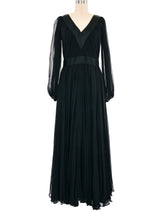 1970s Richilene Black Silk Chiffon Gown