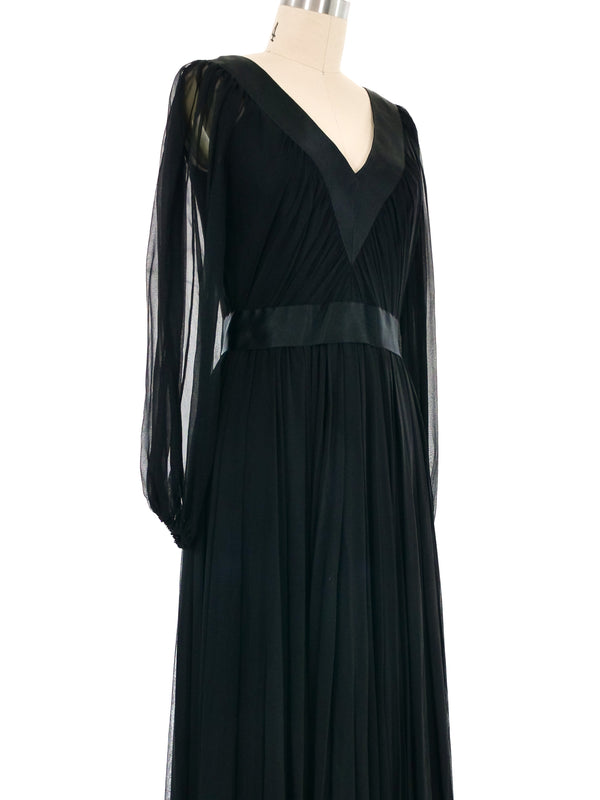 1970s Richilene Black Silk Chiffon Gown