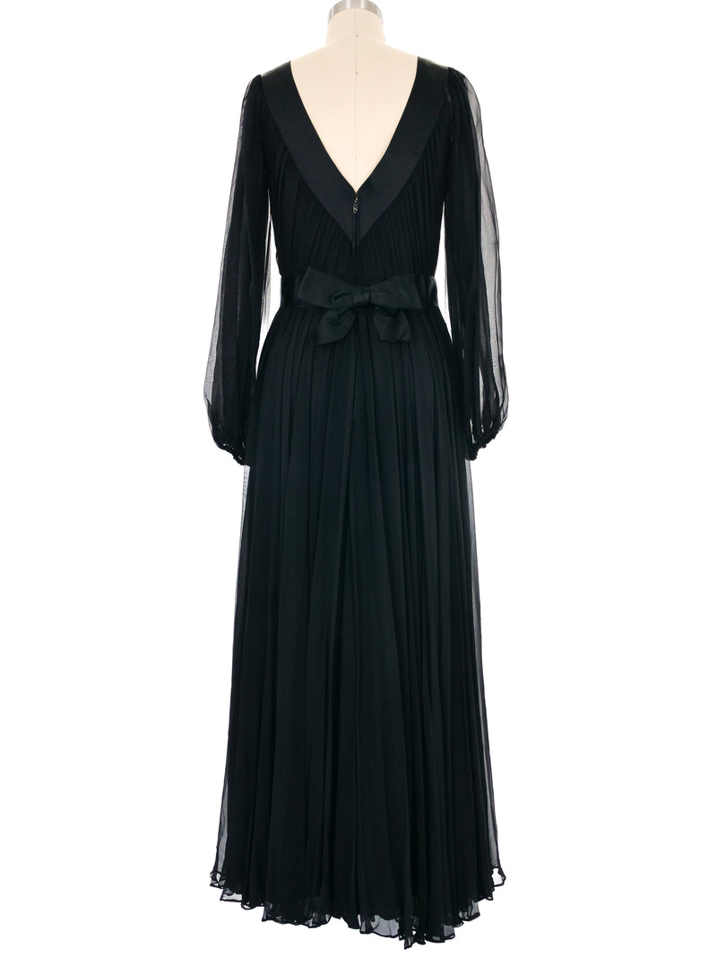 1970s Richilene Black Silk Chiffon Gown