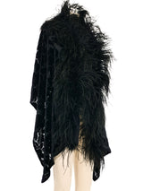 Feather Trimmed Velvet Burnout Shawl