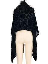 Feather Trimmed Velvet Burnout Shawl