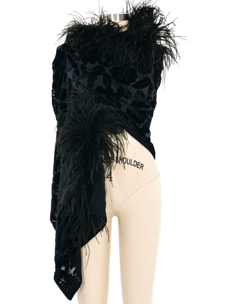 Feather Trimmed Velvet Burnout Shawl