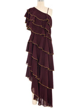 Burgundy Tiered Ruffle One Shoulder Dress