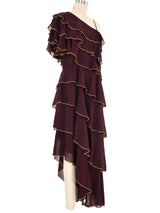 Burgundy Tiered Ruffle One Shoulder Dress