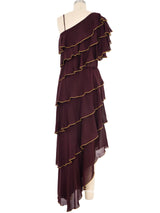 Burgundy Tiered Ruffle One Shoulder Dress