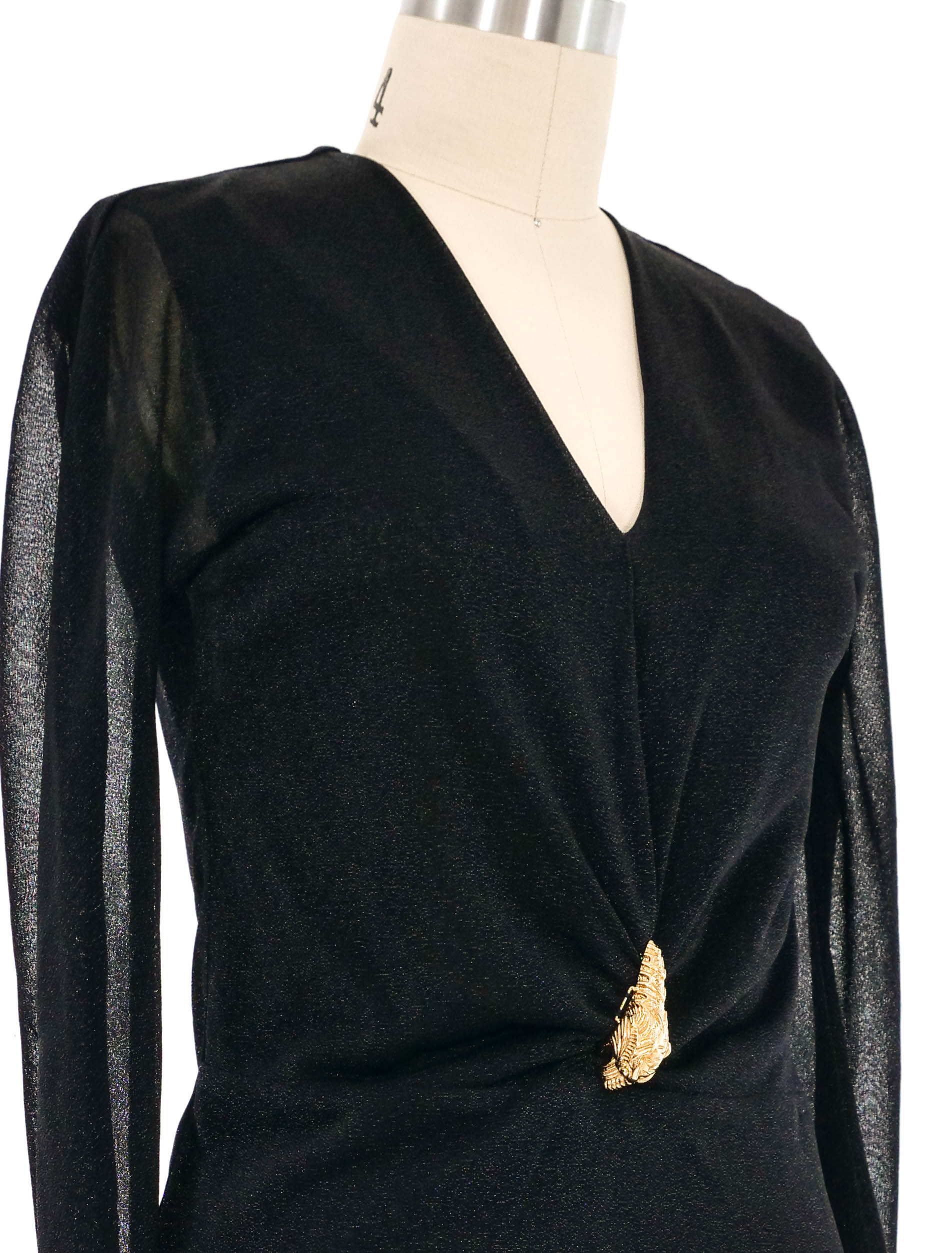 2000 Gucci by Tom Ford Dragon Accented Metallic Jersey Top