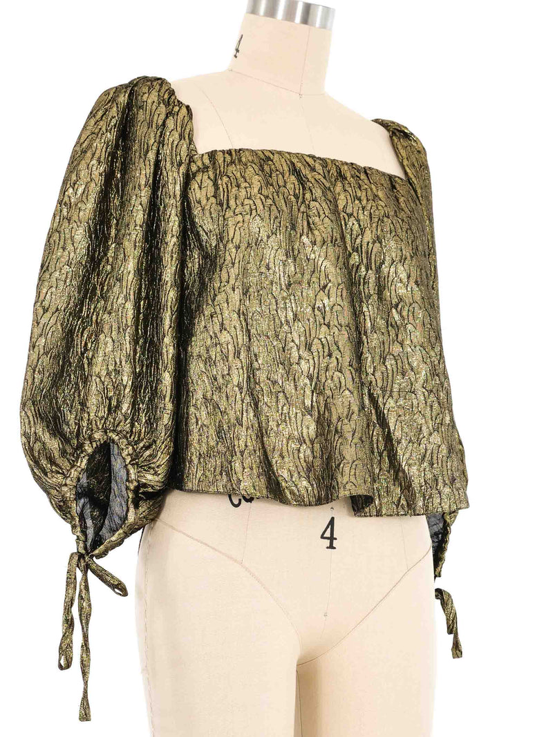 2018 Saint Laurent Gold Lame Off the Shoulder Blouse