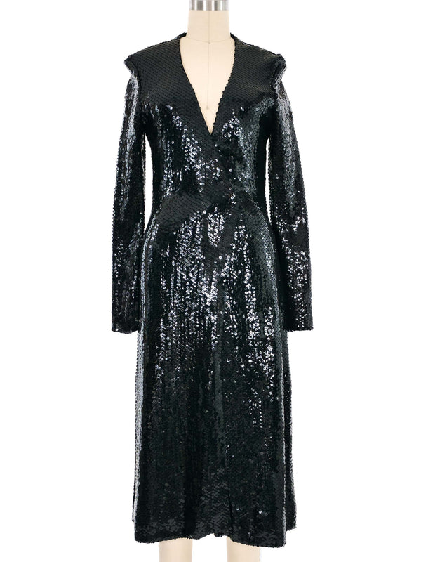 1970s Halston Sequin Coat Dress