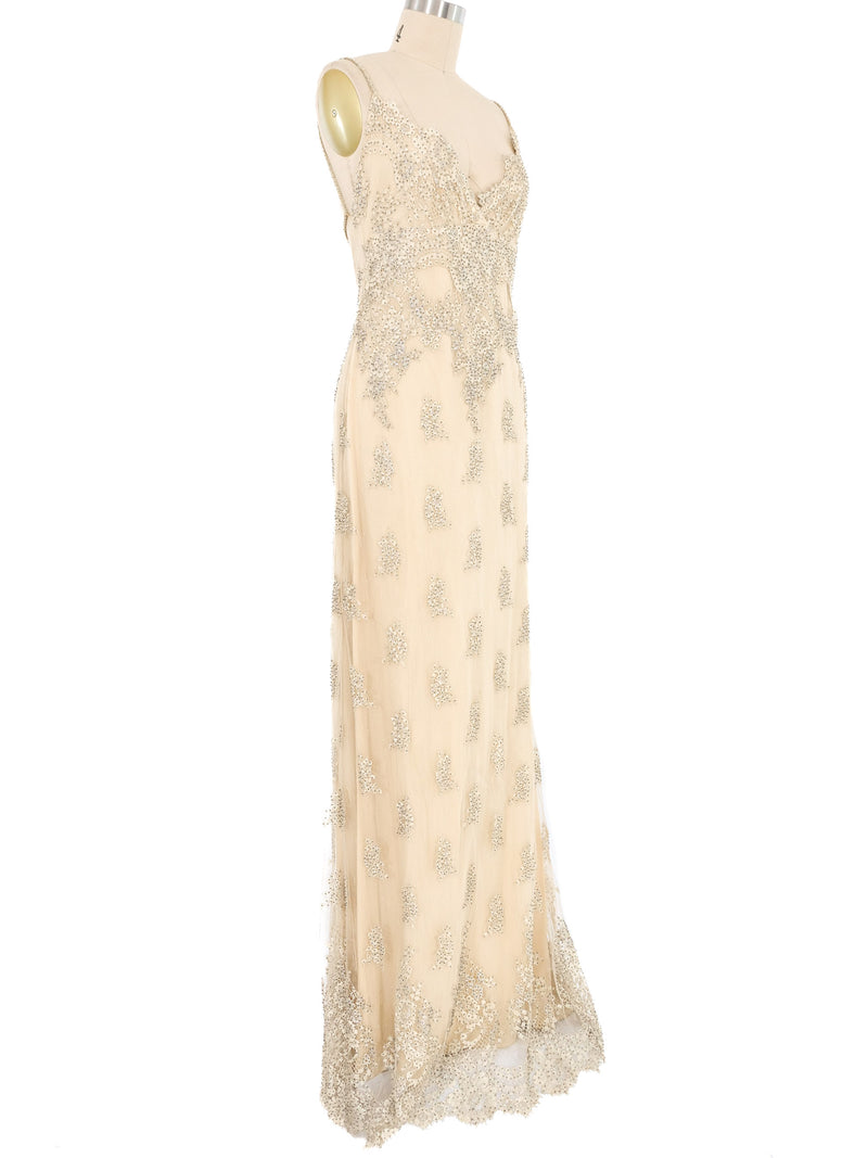 1990s Collette Dinnigan Beaded Lace Slip Dress