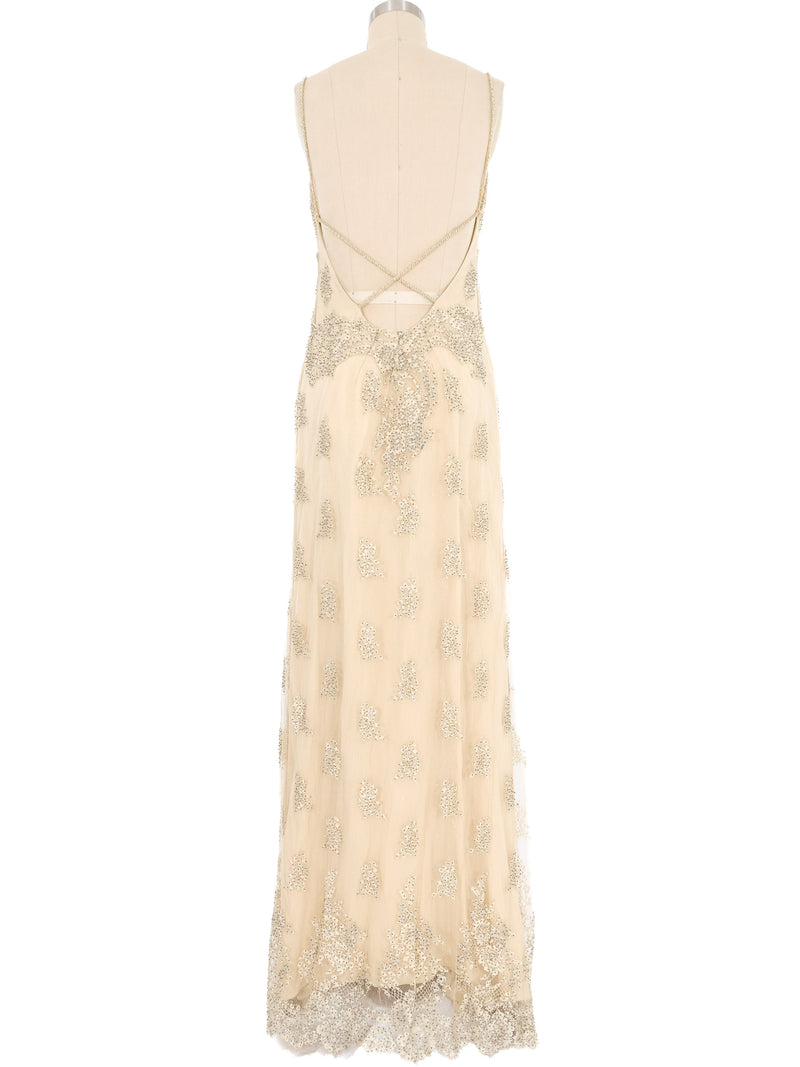 1990s Collette Dinnigan Beaded Lace Slip Dress