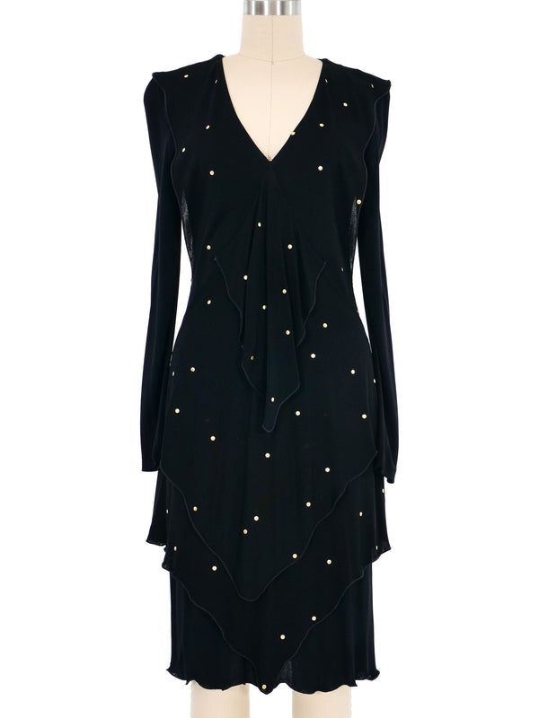 1980s Studded Tiered Jersey Dress