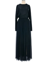 1980s Galanos Black Satin And Silk Chiffon Gown