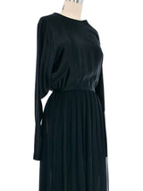 1980s Galanos Black Satin And Silk Chiffon Gown