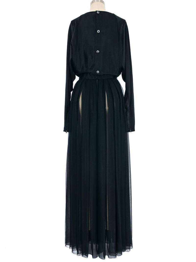 1980s Galanos Black Satin And Silk Chiffon Gown