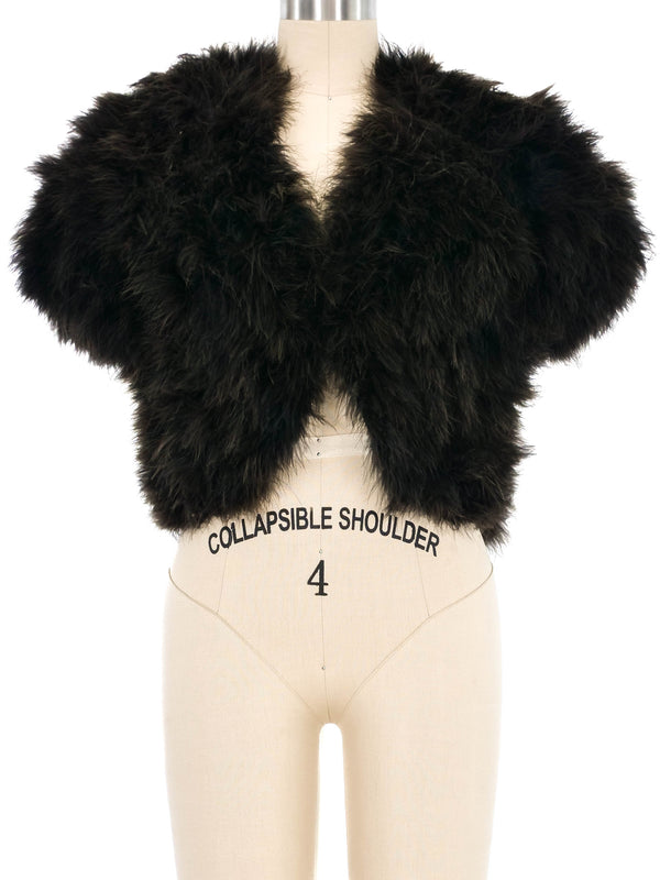 Black Marabou Cropped Cap Sleeve Jacket